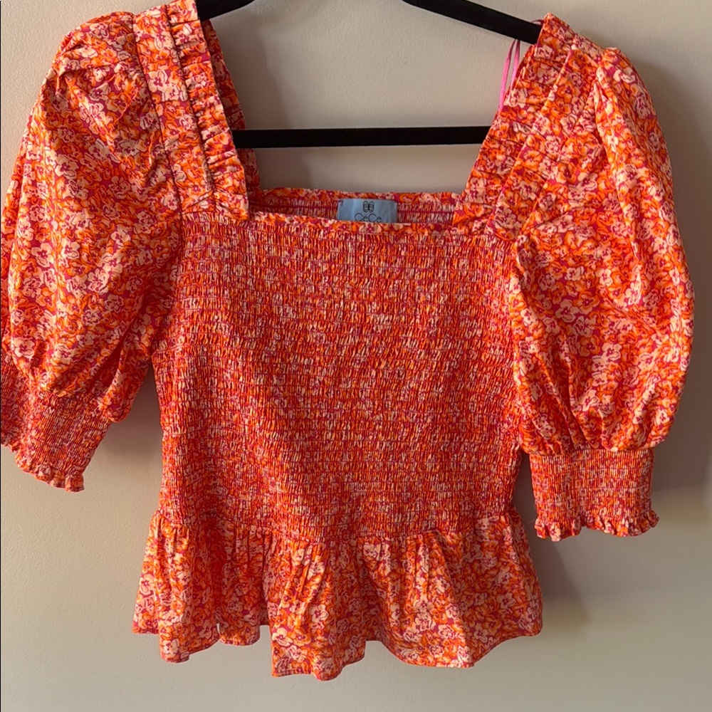 Floral Orange Smocked Top
